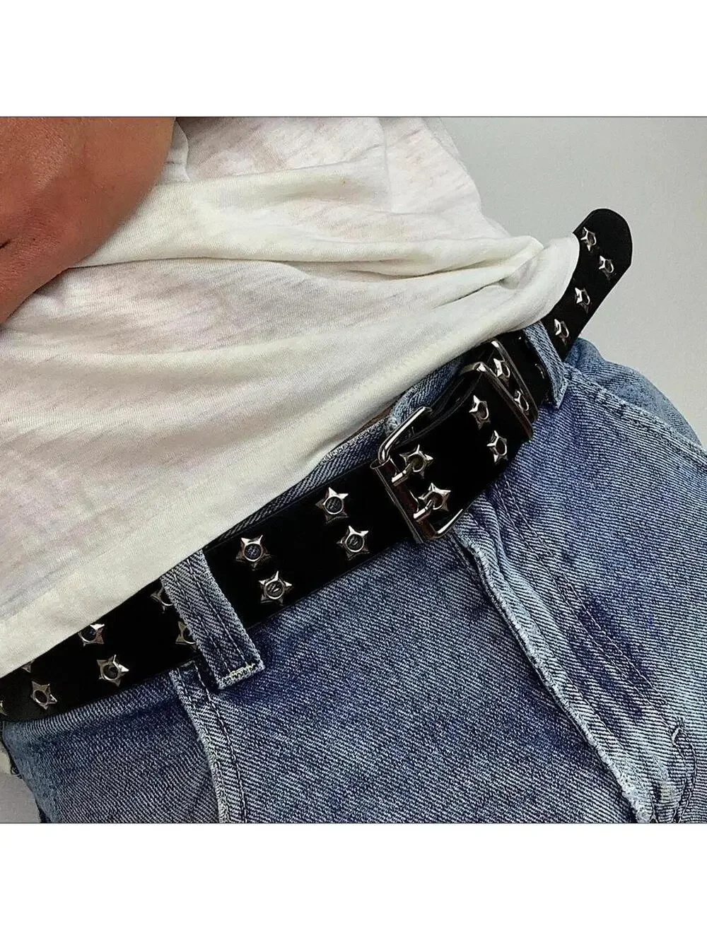 Essential Y2k 2000s style studded punk goth black and silver belt. Great